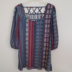 Heartsoul Blue & Red Boho Peasant Top M